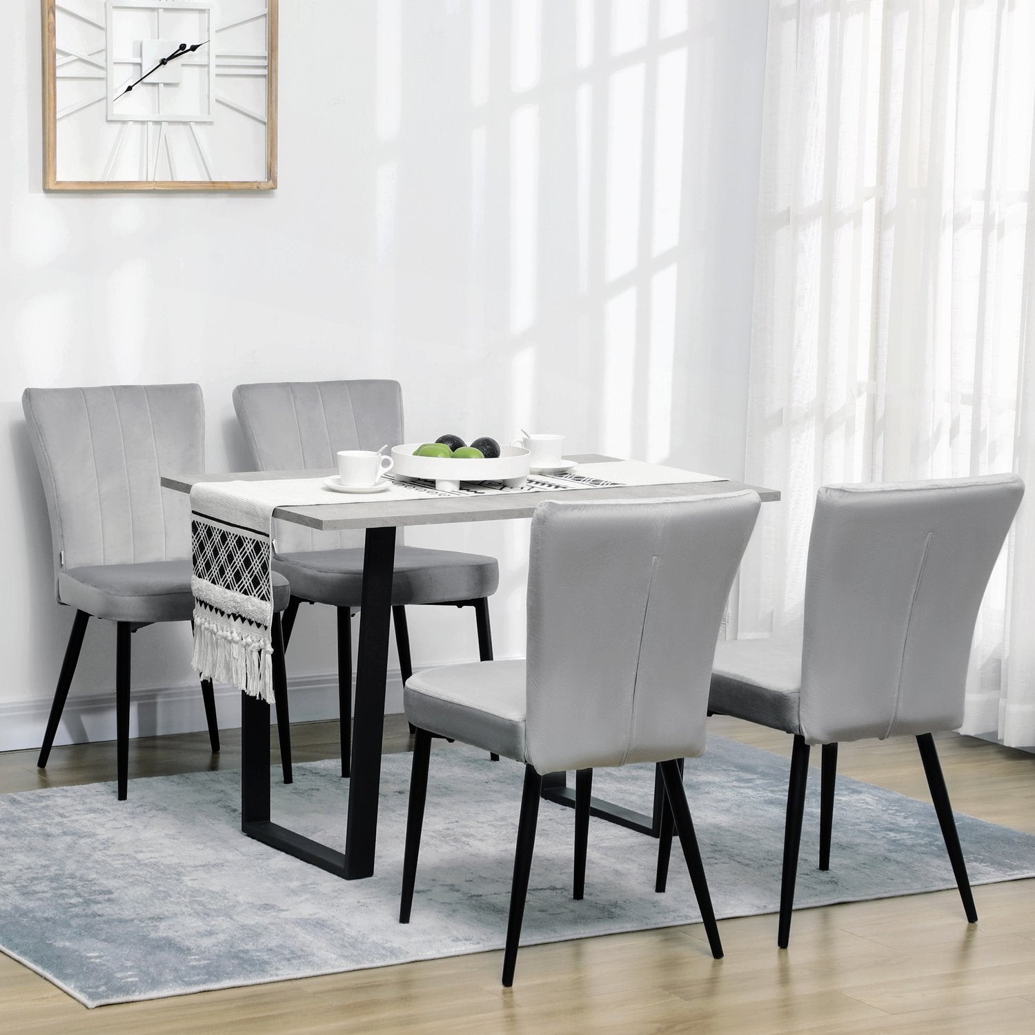 Grijze fluwelen eetkamerstoelen, set van 4 – Stalen frame, 46x65x87 cm