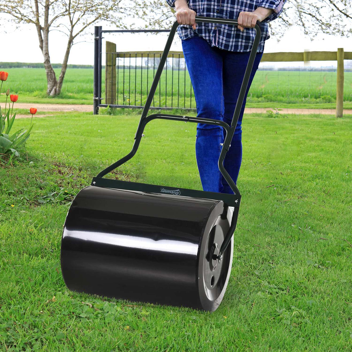 Grasroller 40 cm, vulbaar metaal – water/zand, zwart