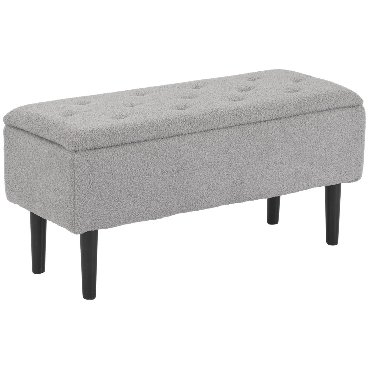 Grijze gestoffeerde opbergbank met scharnierend deksel, 95 x 38 x 45 cm