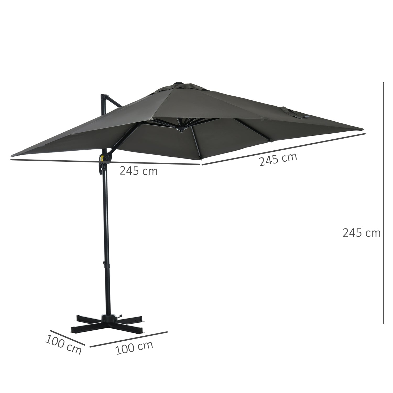 Grijze Zweefparasol, 245x245cm – Verstelbaar & Draaibaar