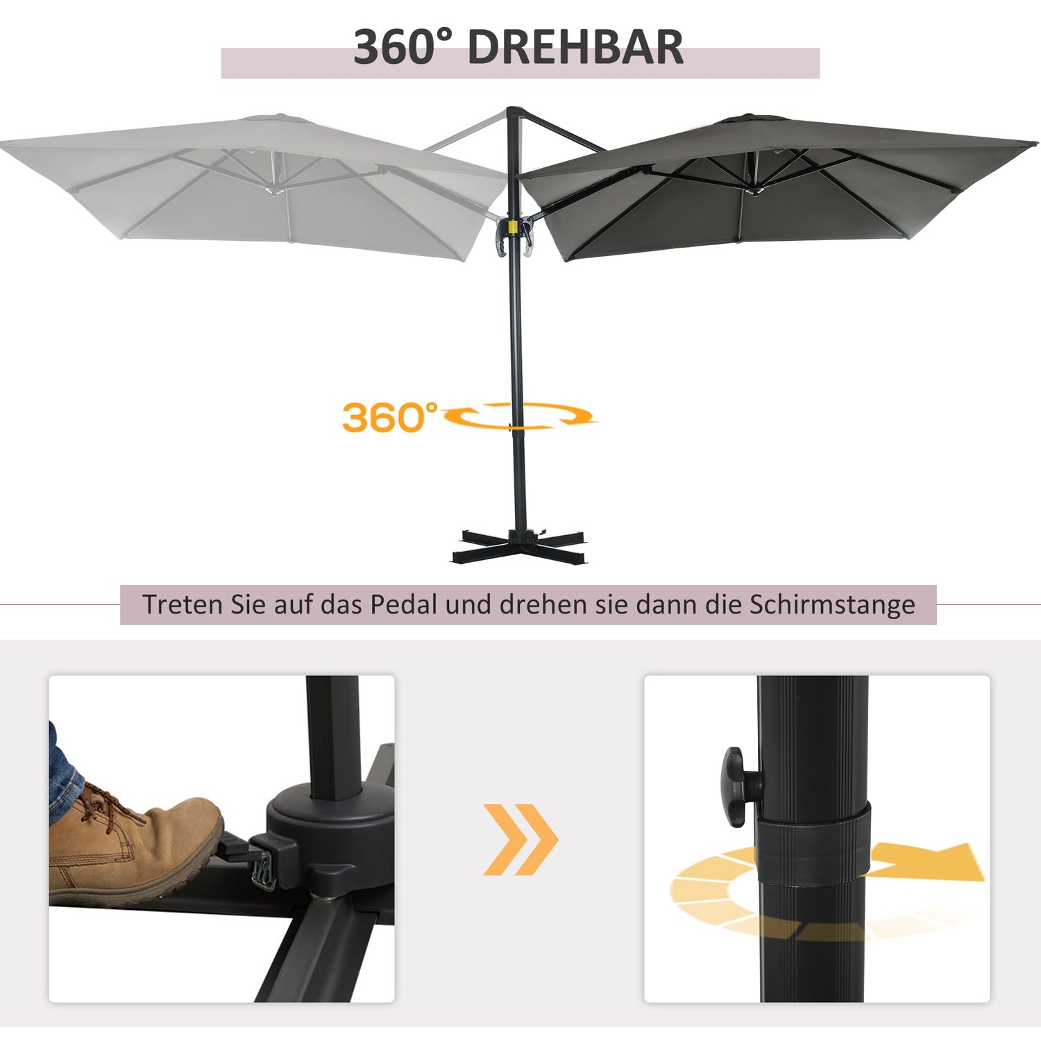 Grijze Zweefparasol, 245x245cm – Verstelbaar & Draaibaar