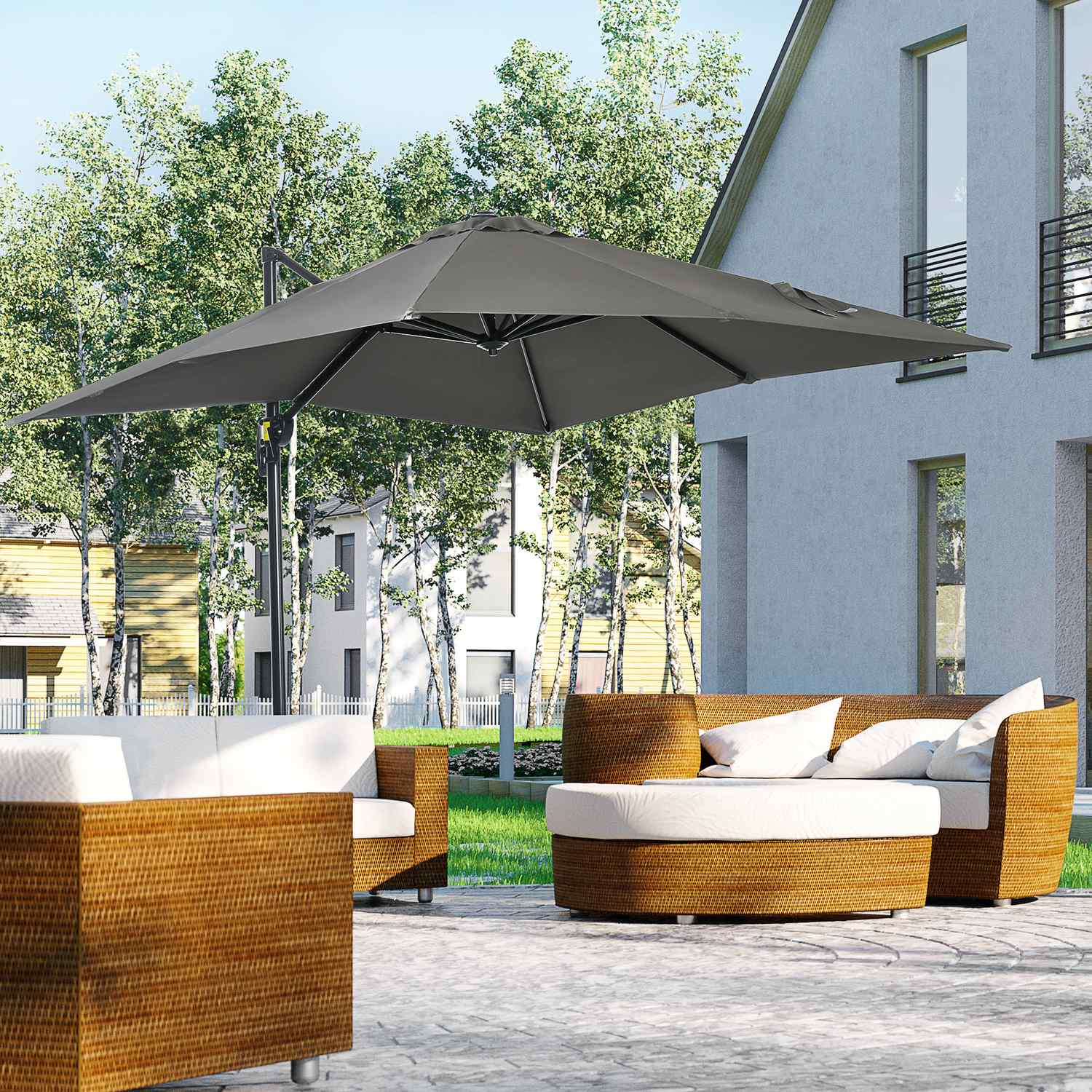 Grijze Zweefparasol, 245x245cm – Verstelbaar & Draaibaar