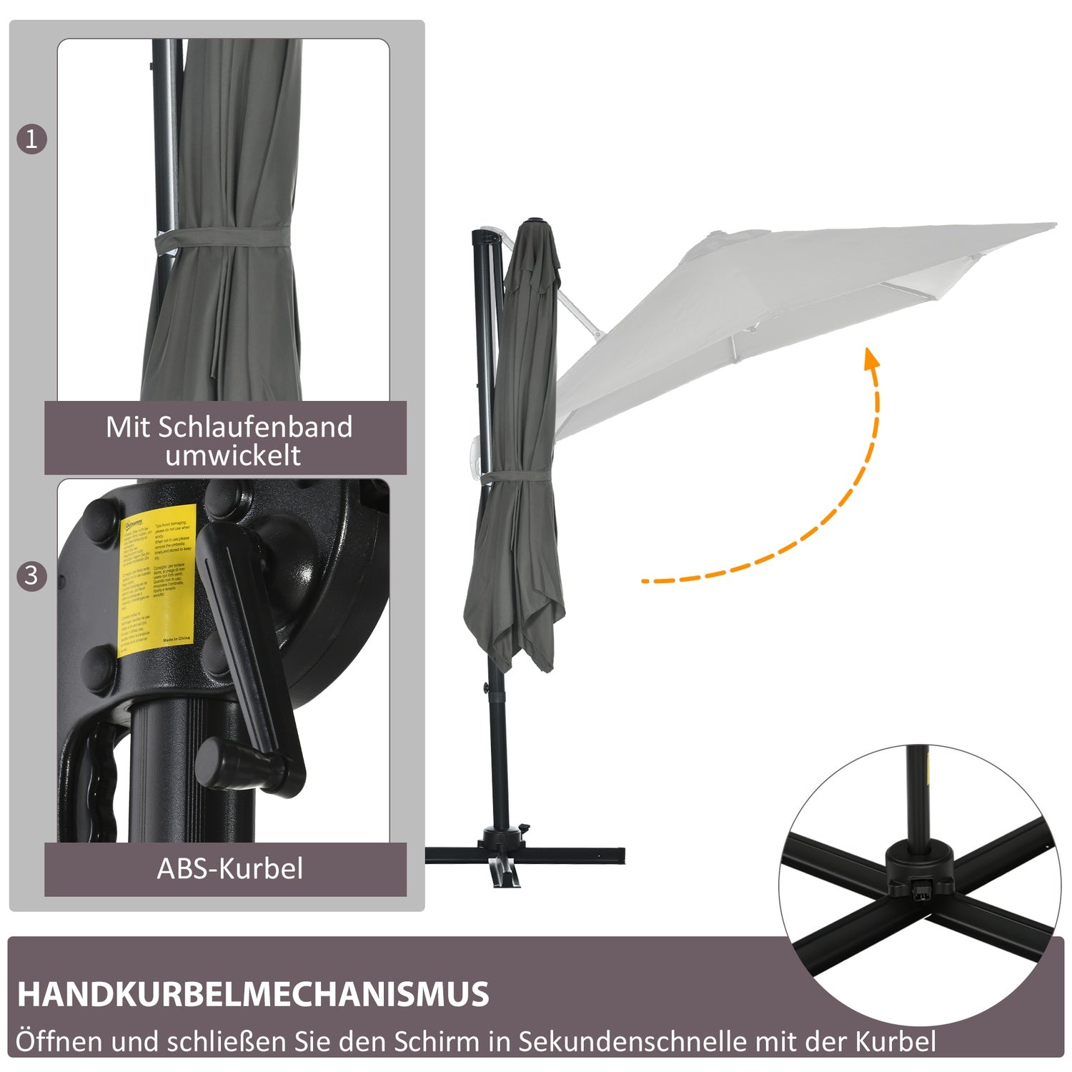Grijze Zweefparasol, 245x245cm – Verstelbaar & Draaibaar