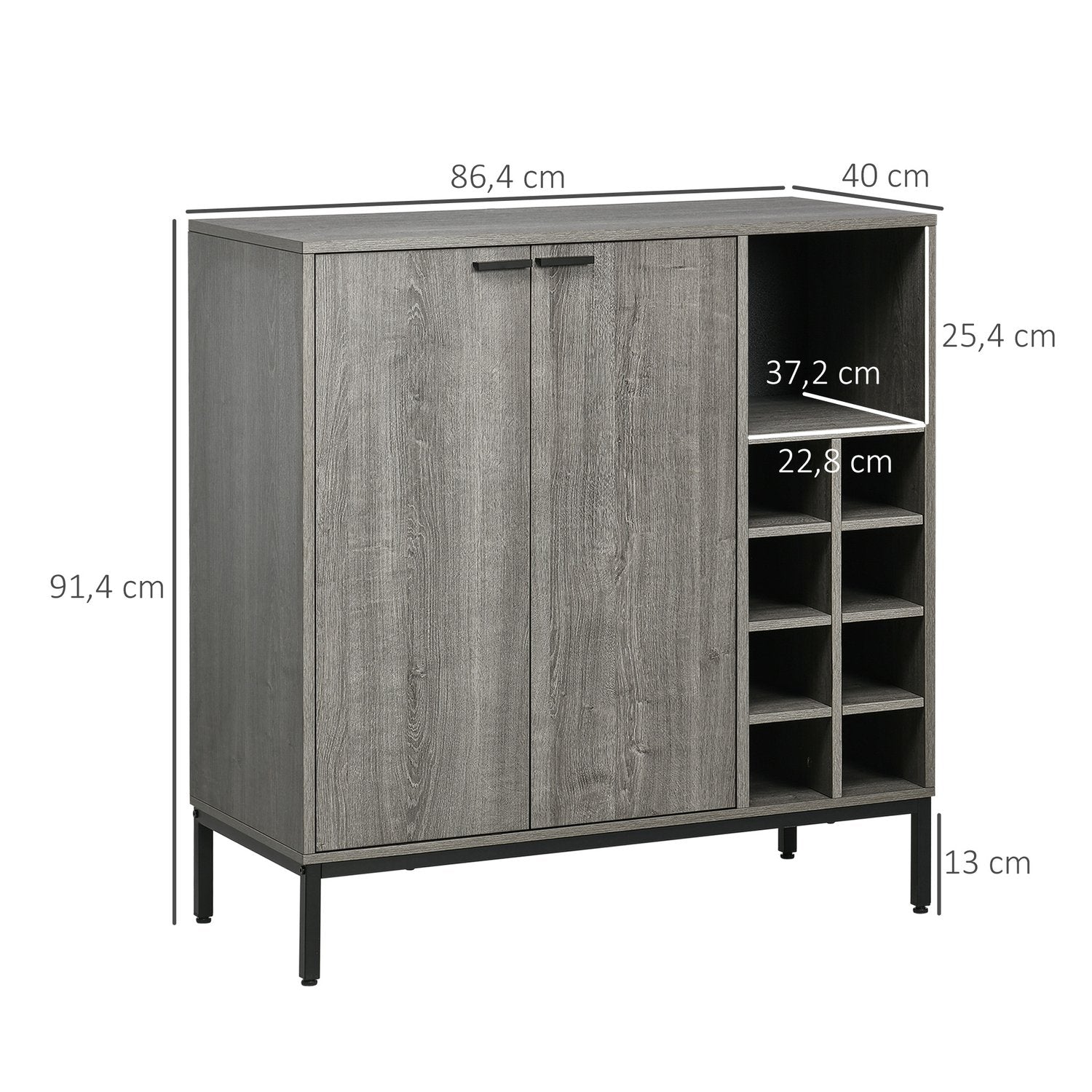 Grijs dressoir met wijnrek, verstelbare planken