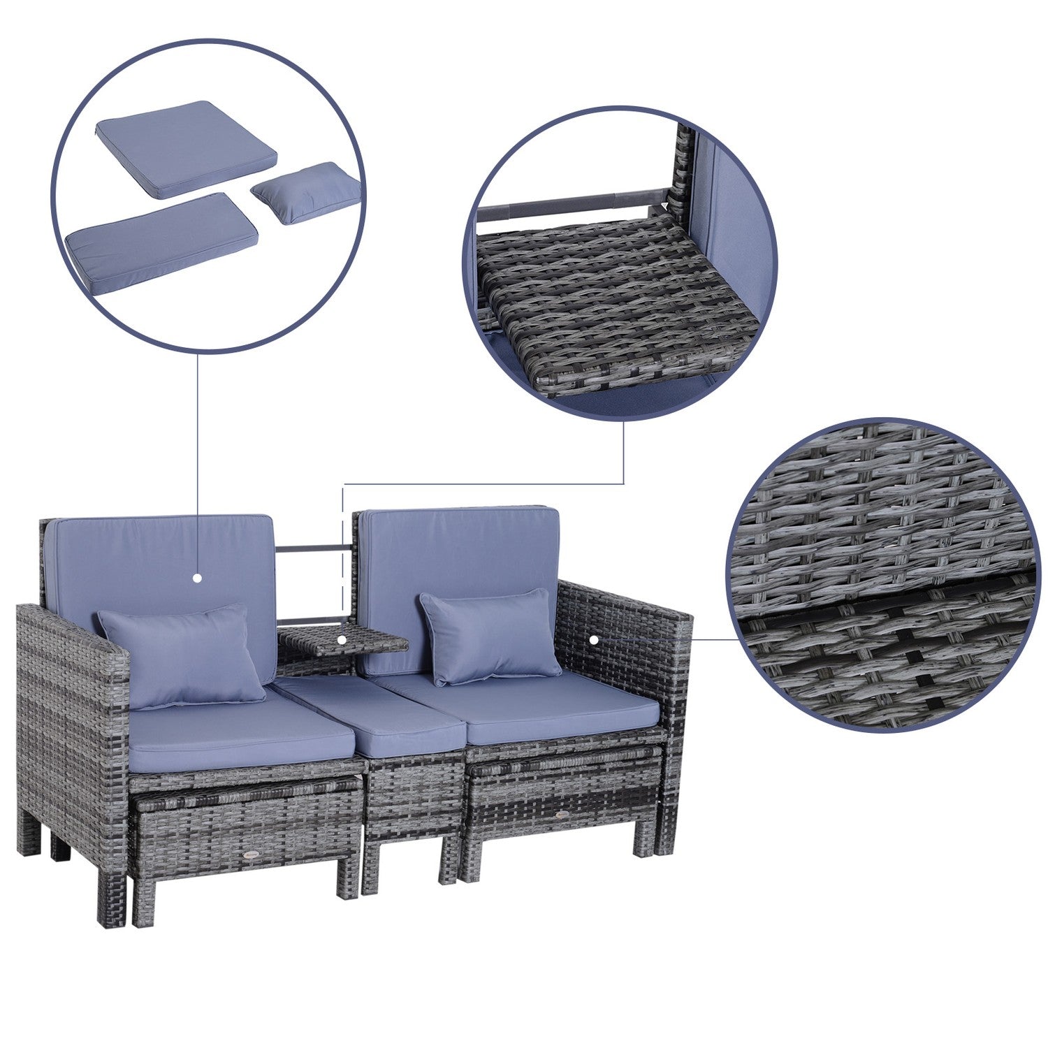 Grijze polyrattan tuinbankstel met kussens - 3-delig