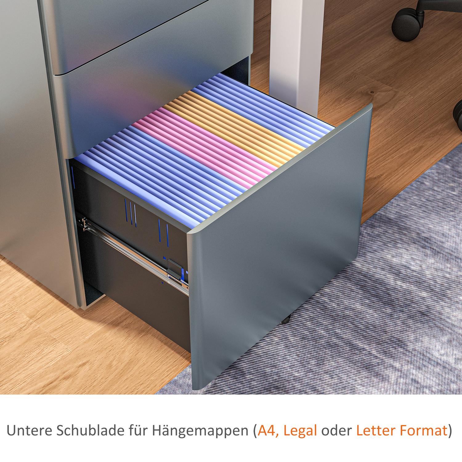 Grijze verrijdbare archiefkast met afsluitbare laden