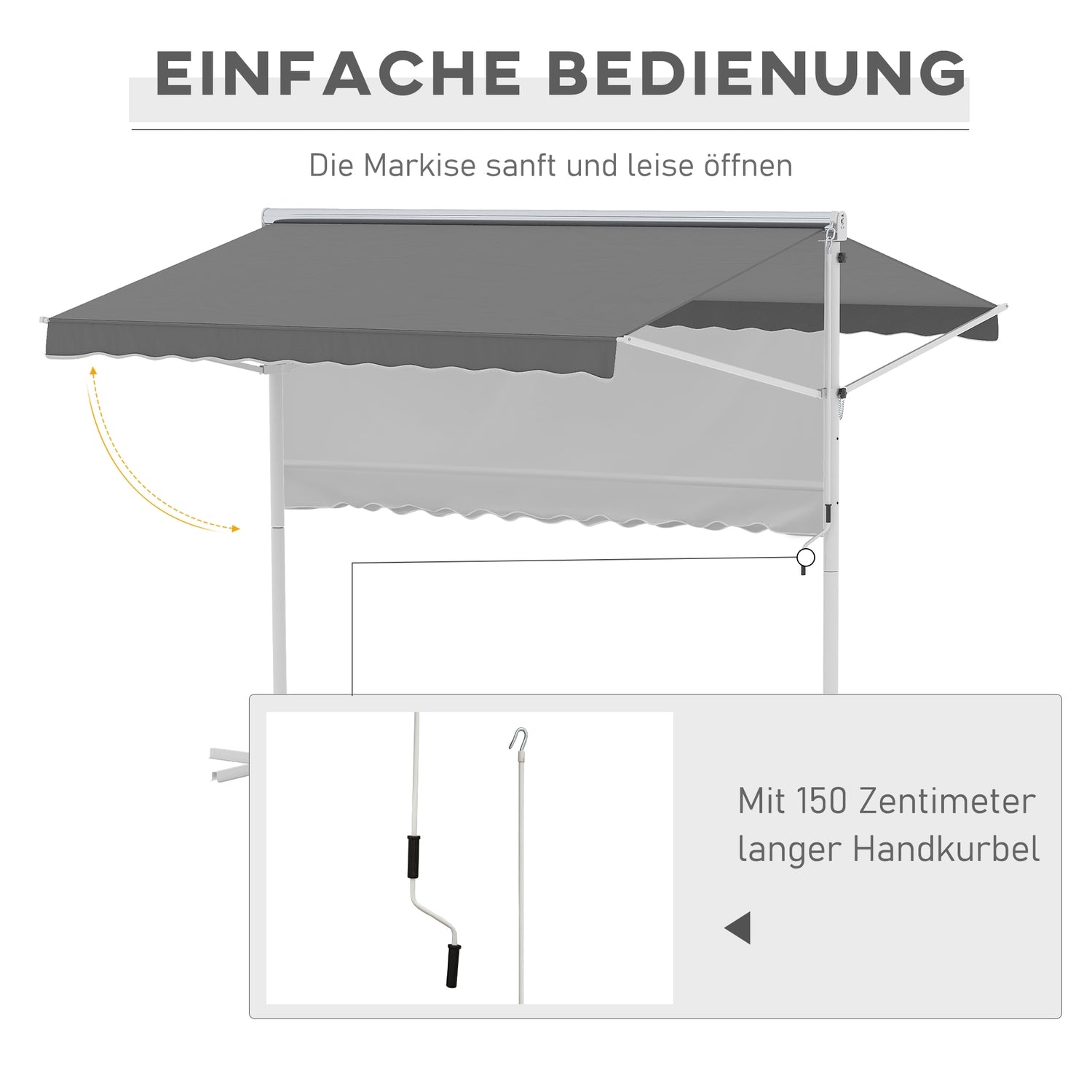 Grijze terrasluifel met knikarm, 3x3M – Tuinscherm