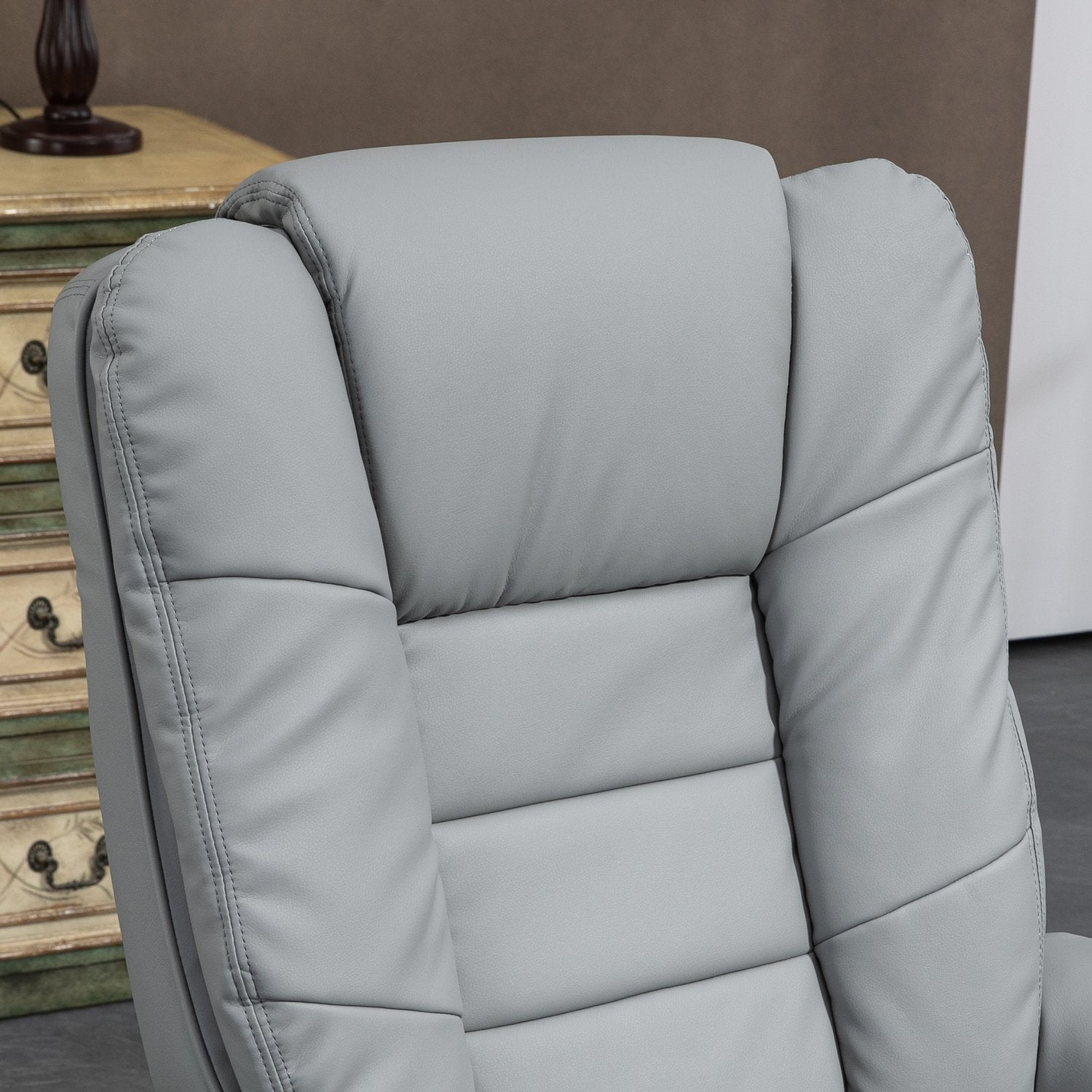 Poltrona relax grigia con sgabello, girevole 360°, similpelle