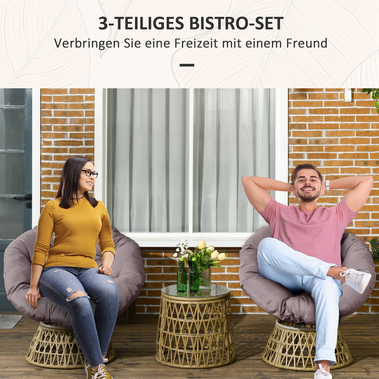 Gele 3-delige bistrotuinset met kussens