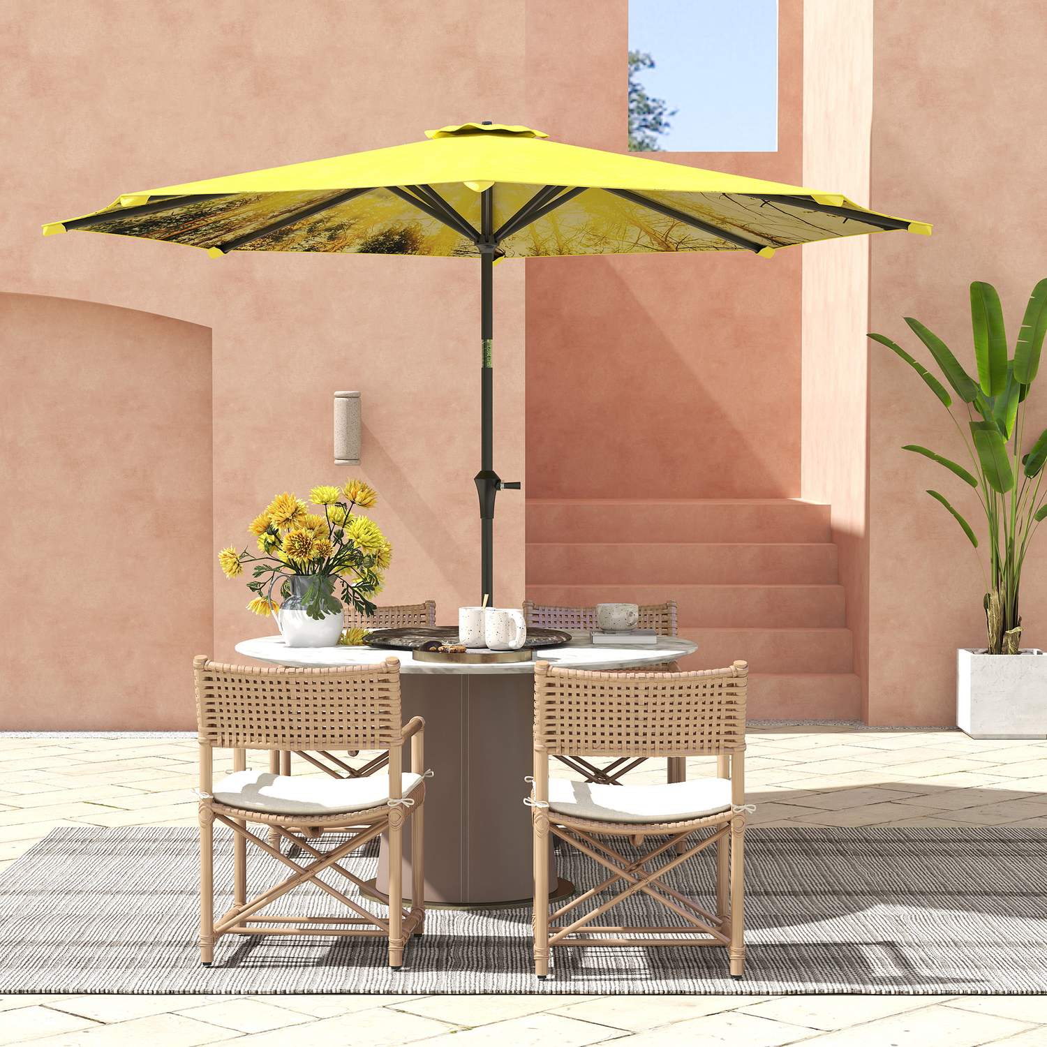 Gele achthoekige parasol van 300 cm - windbestendige zonwering
