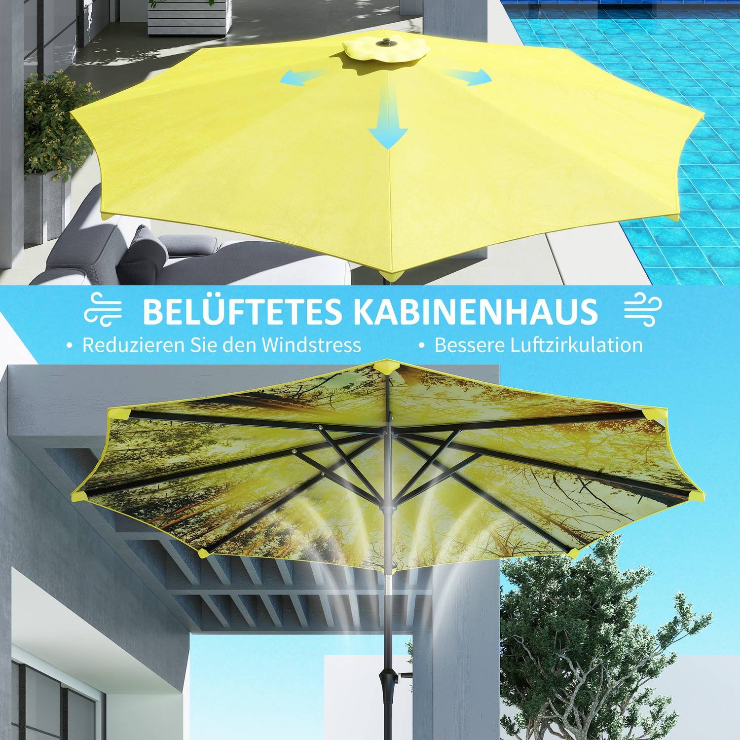 Gele achthoekige parasol van 300 cm - windbestendige zonwering