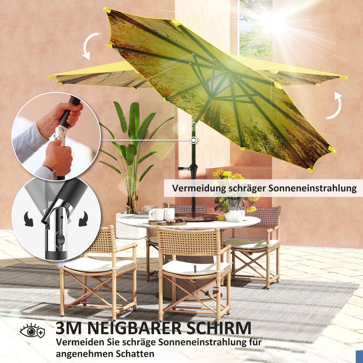 Gele achthoekige parasol van 300 cm - windbestendige zonwering