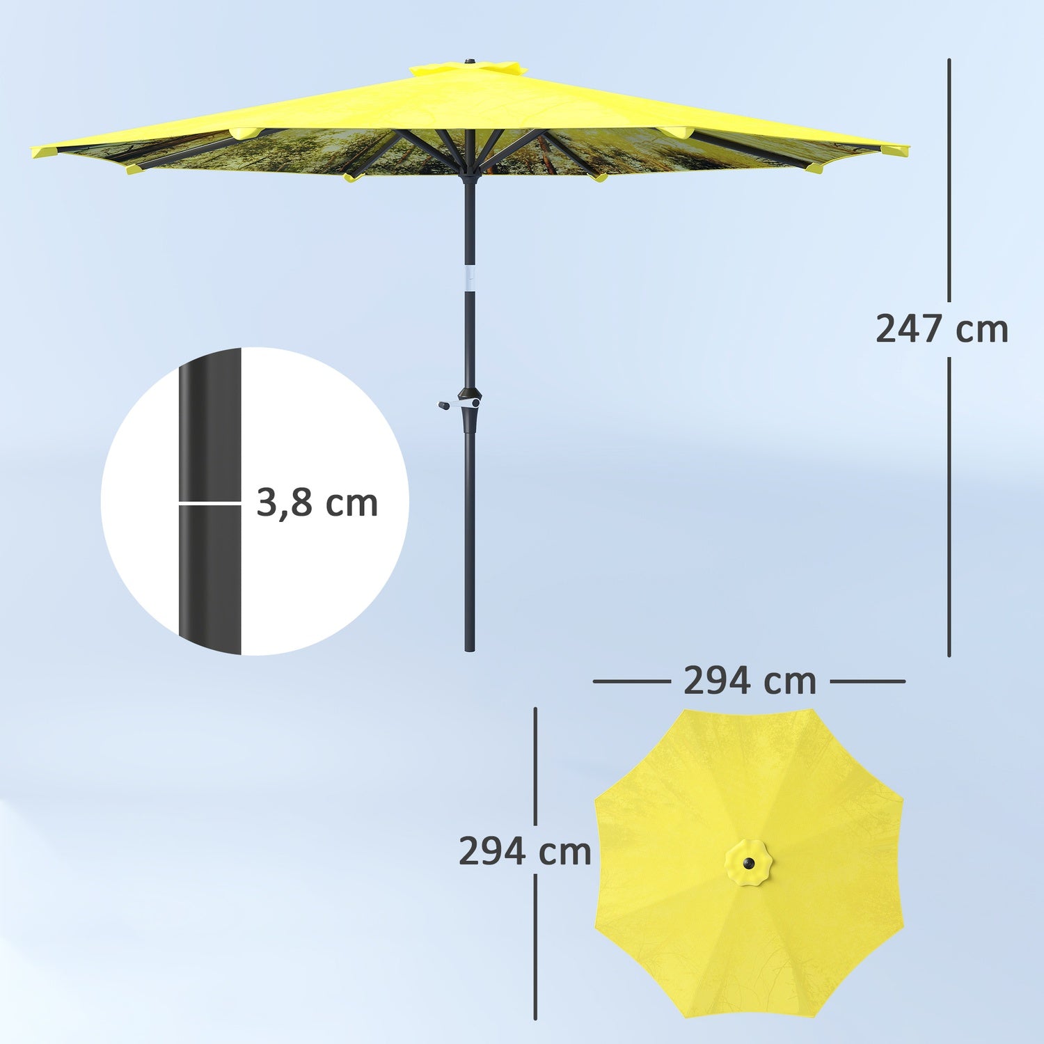 Gele achthoekige parasol van 300 cm - windbestendige zonwering