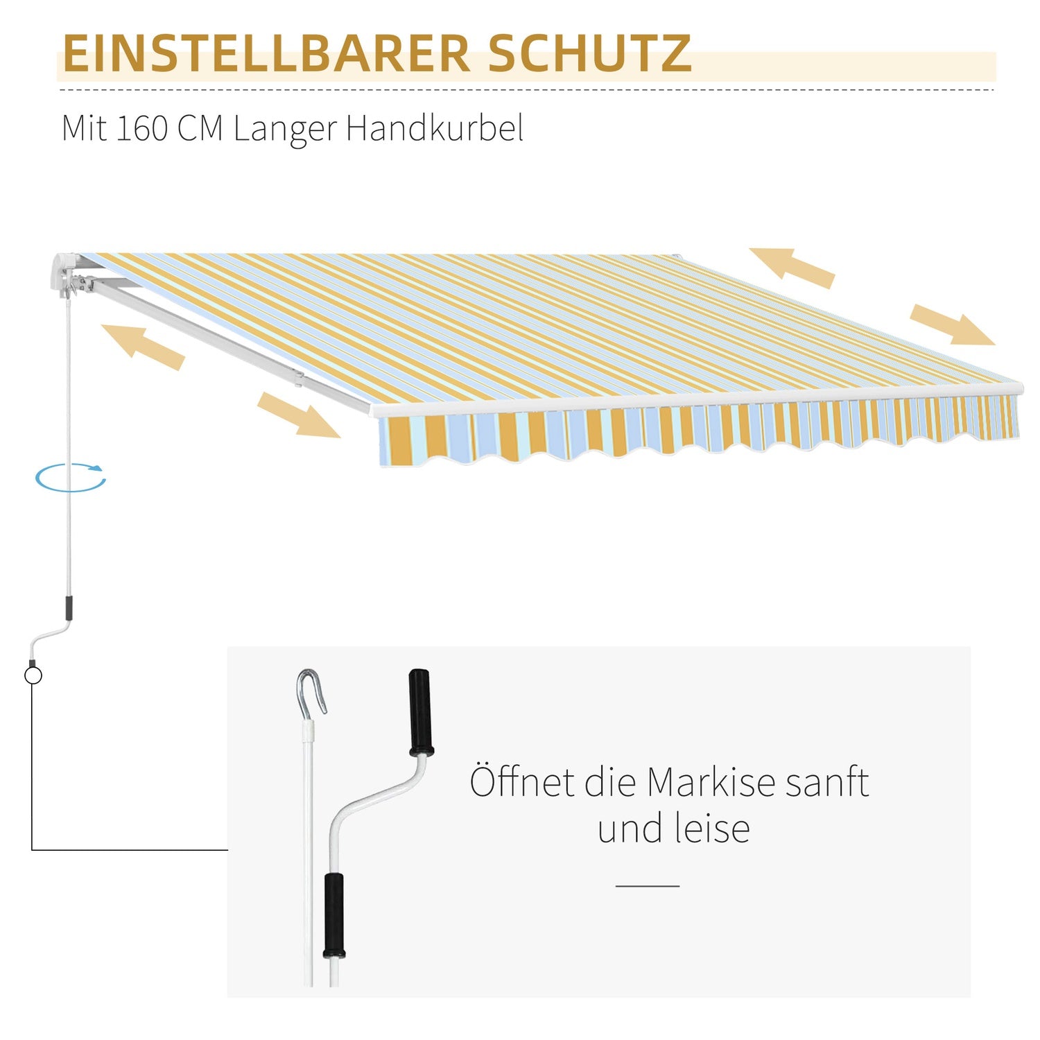 Geelbeige zonneschermluifel met handslinger, aluminium