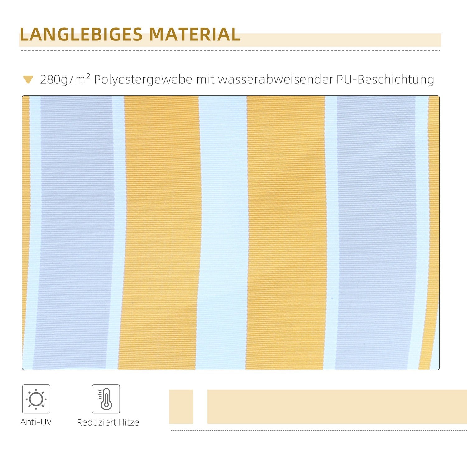 Geelbeige zonneschermluifel met handslinger, aluminium