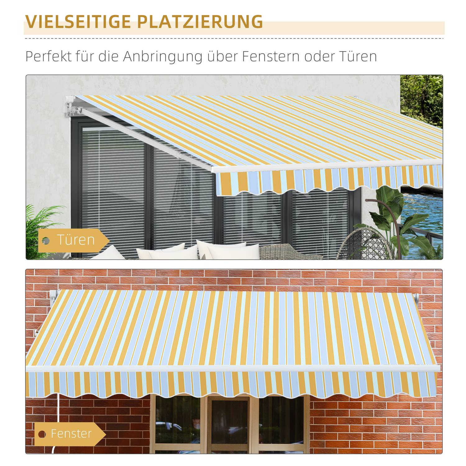 Geelbeige zonneschermluifel met handslinger, aluminium