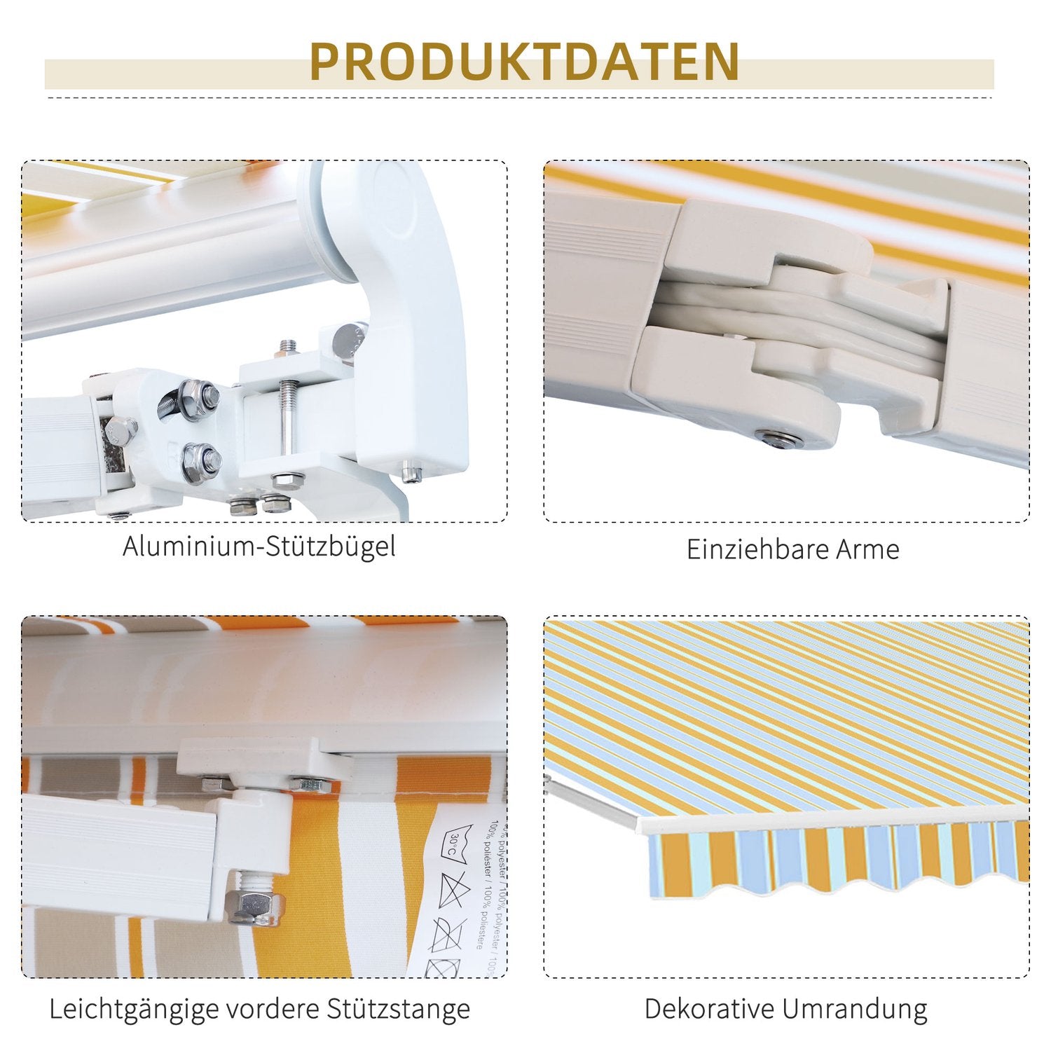 Geelbeige zonneschermluifel met handslinger, aluminium