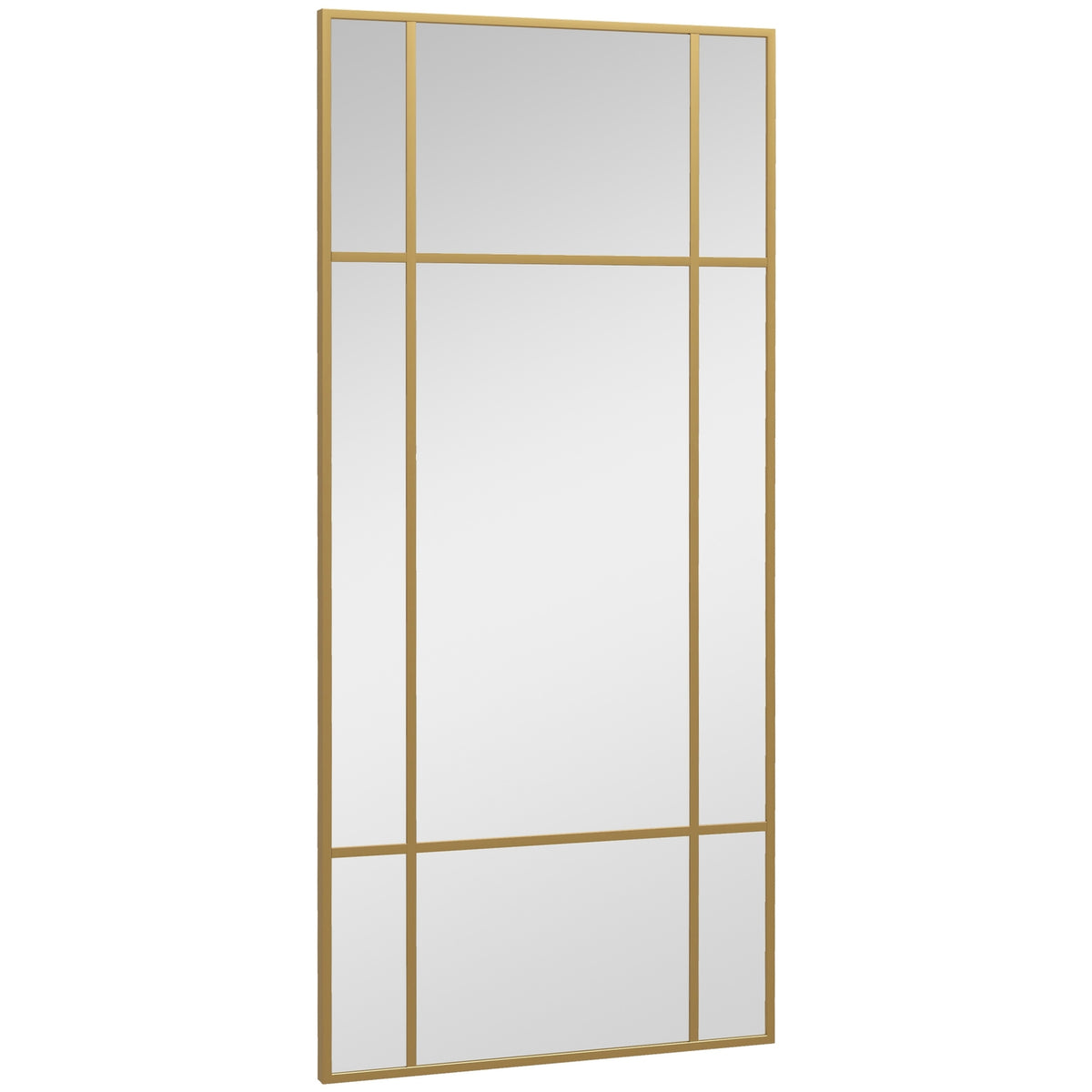 Gouden rechthoekige wandspiegel, 110 x 50 cm metalen frame
