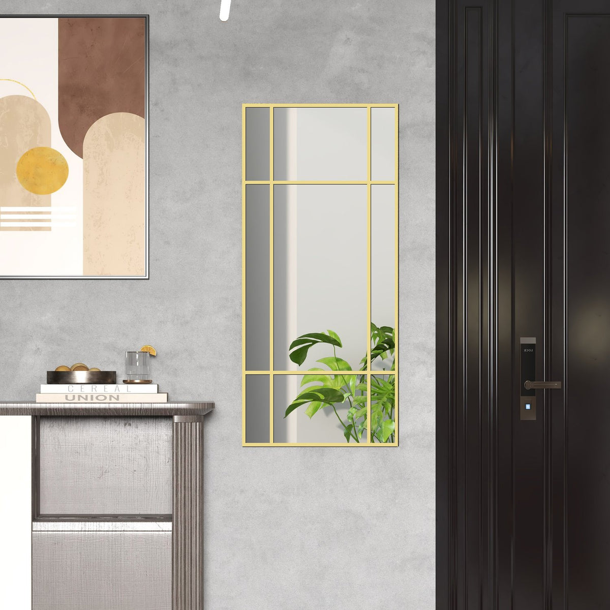 Gouden rechthoekige wandspiegel, 110 x 50 cm metalen frame