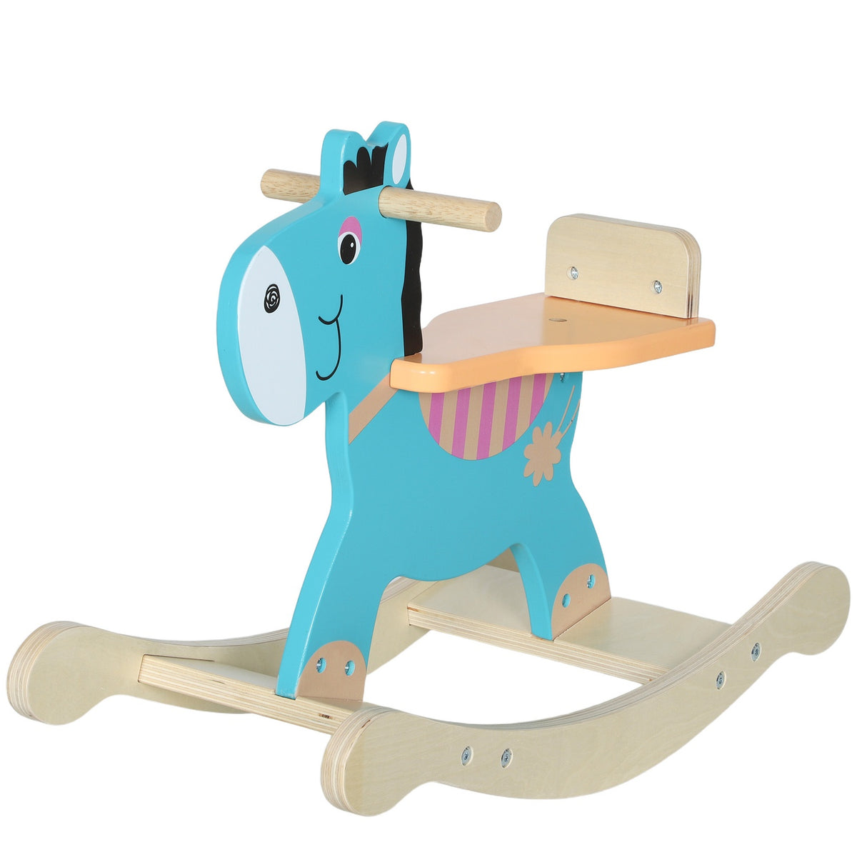 Schommelende ezel, babyspeelgoed met handvat, 59 x 27 x 43 cm, blauwgroen