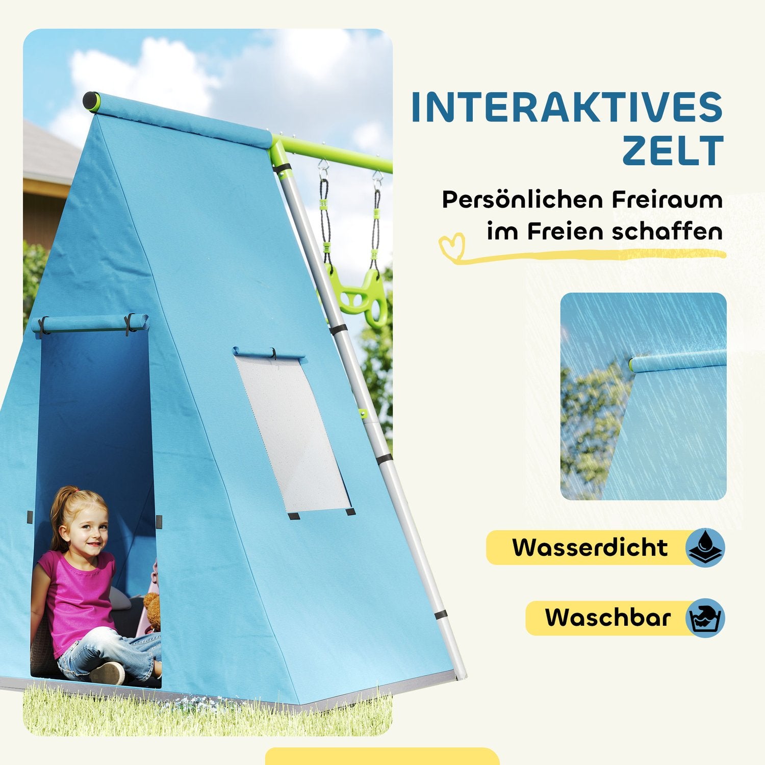 Schaukelgestell Outdoor mit Zelt, Schaukel & Ringen - grün