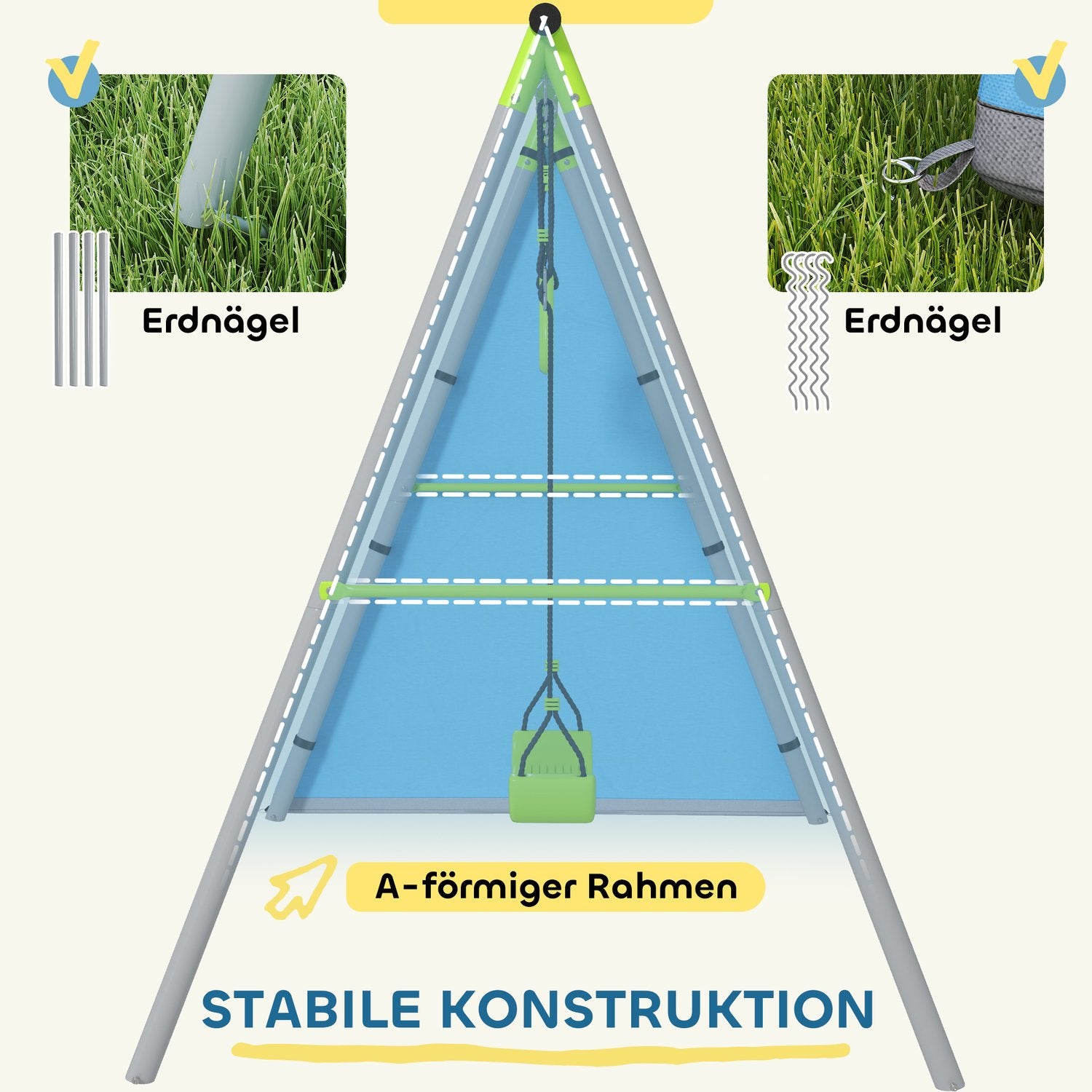 Schaukelgestell Outdoor mit Zelt, Schaukel & Ringen - grün