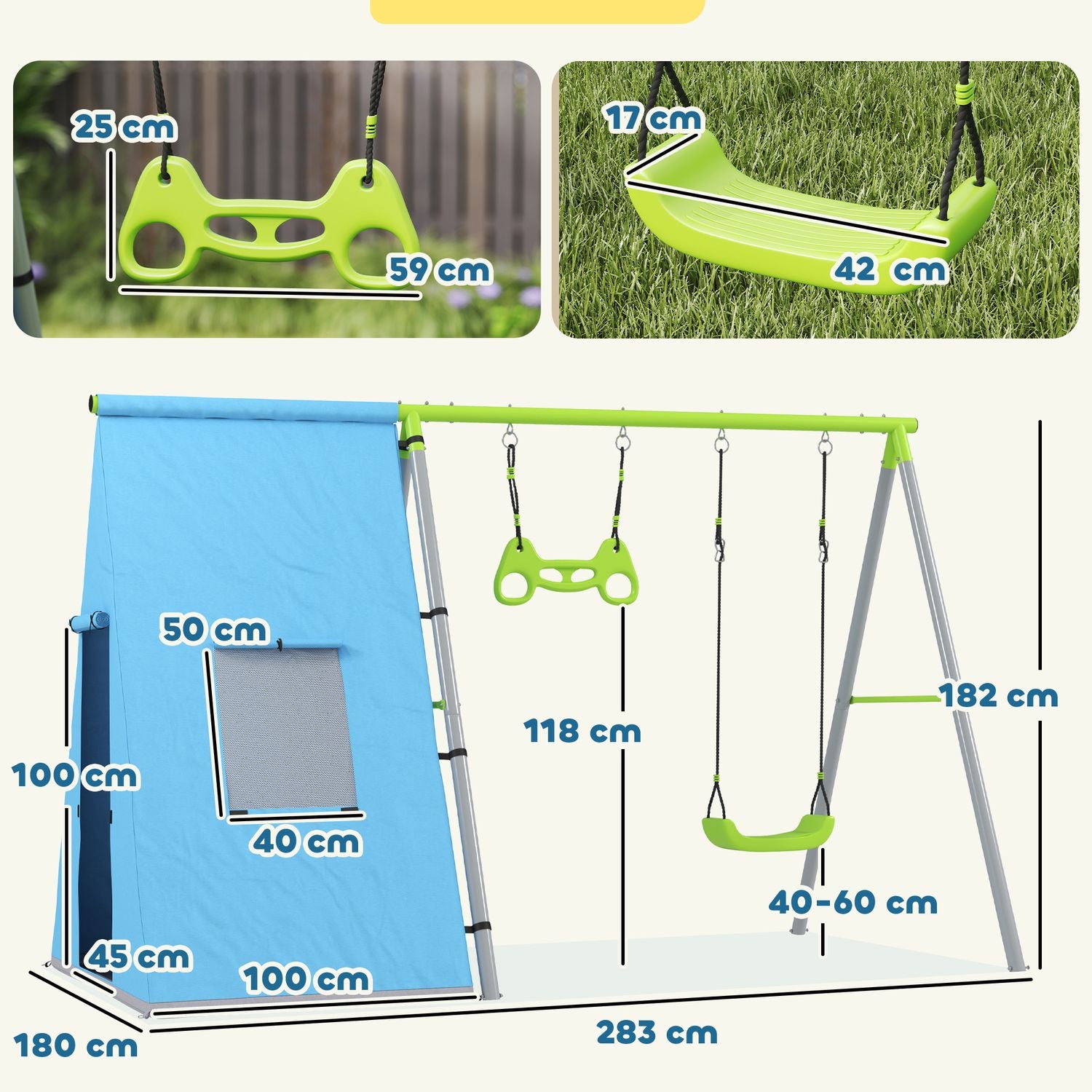 Schaukelgestell Outdoor mit Zelt, Schaukel & Ringen - grün