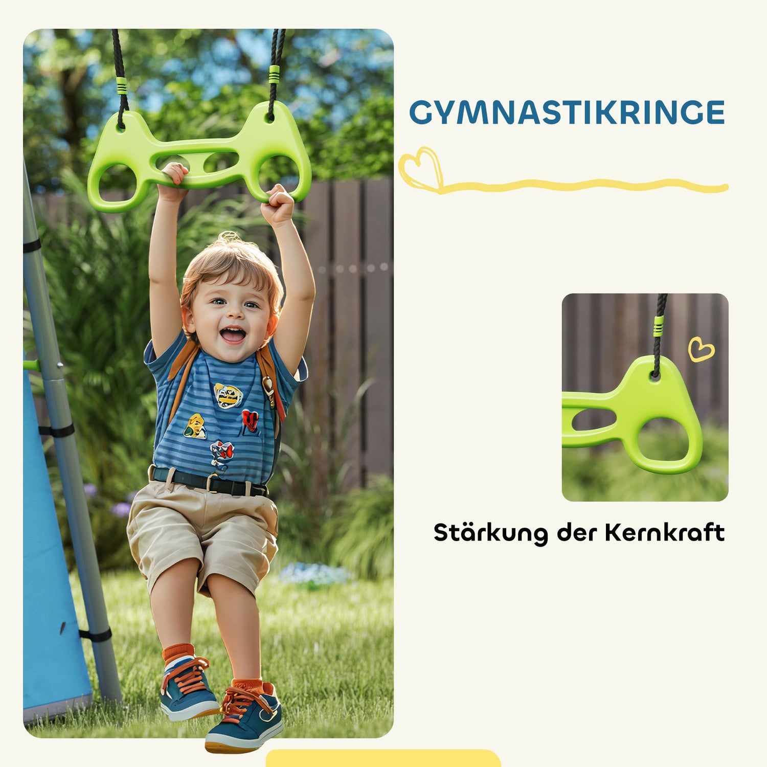Schaukelgestell Outdoor mit Zelt, Schaukel & Ringen - grün