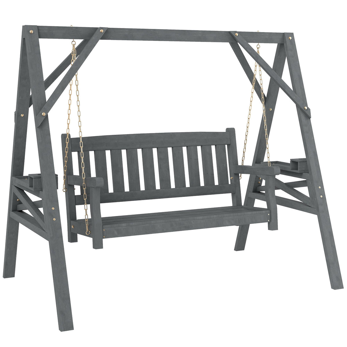 Houten schommelstoel voor 2 personen, ergonomisch, grijs, draagvermogen van 250 kg