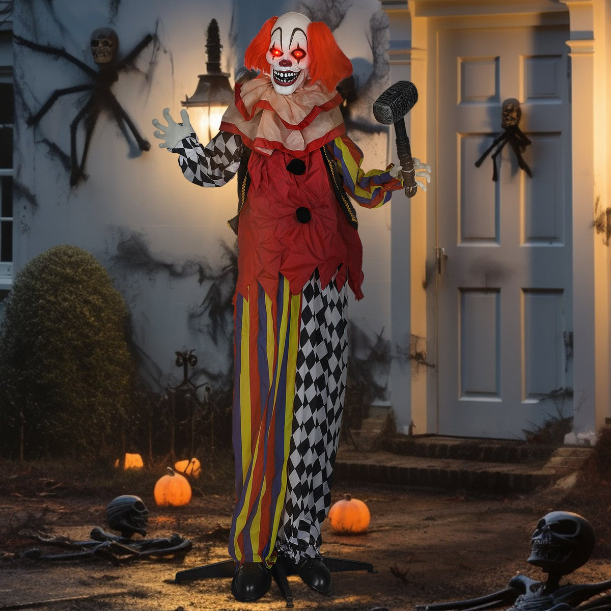 Halloween-animatronicclown, 173 cm, met lichtgevende ogen