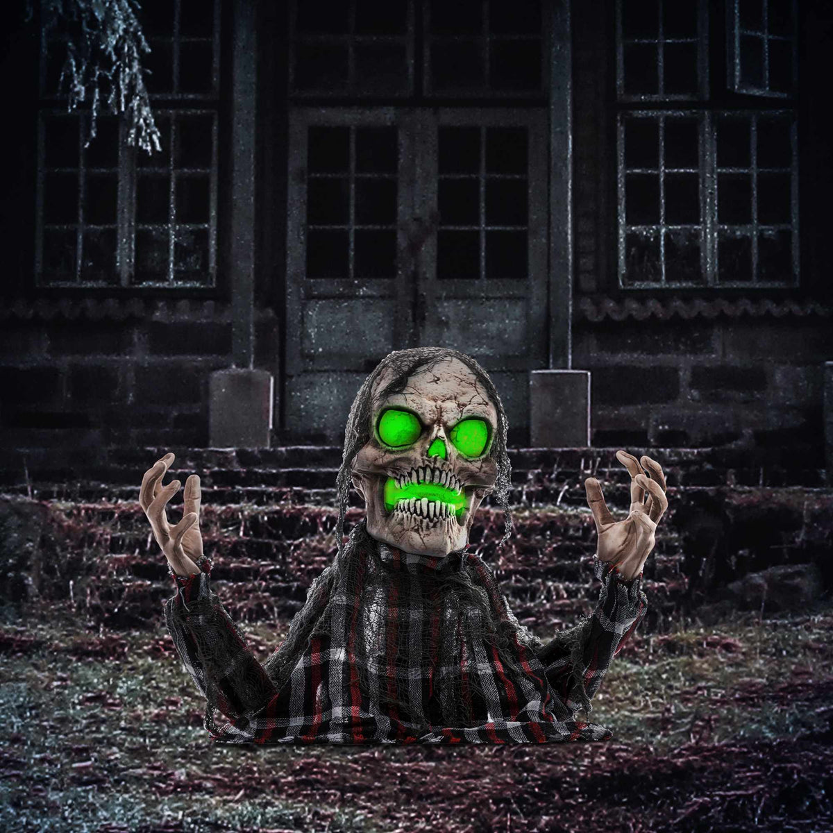 Halloweenbanbrytande skelett, böjbara armar, glödande ögon