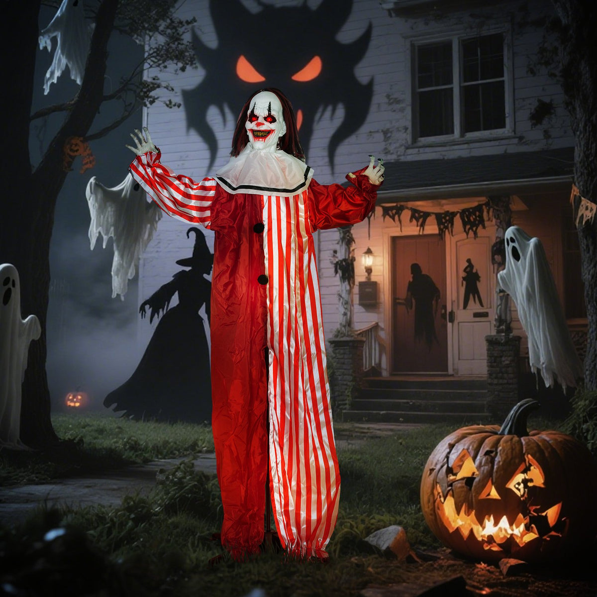 Halloweenclowndecoratie, 165 cm, ledlampen, geluidseffecten