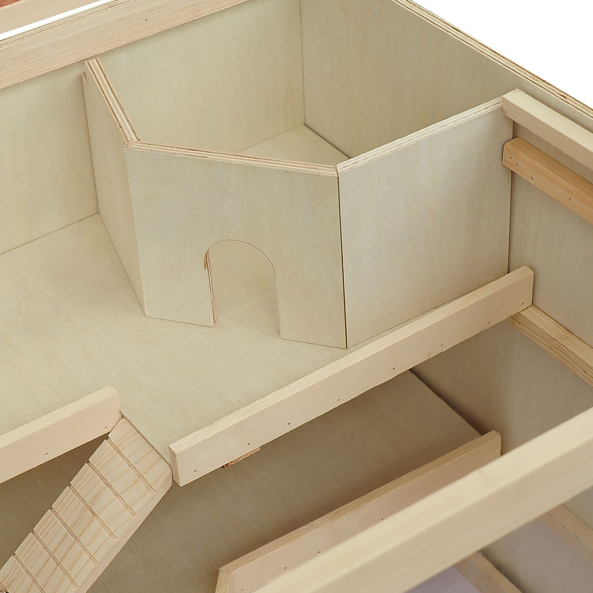 Hamsterkooi met trappen, naturel hout, 3 verdiepingen, 115x57x55cm