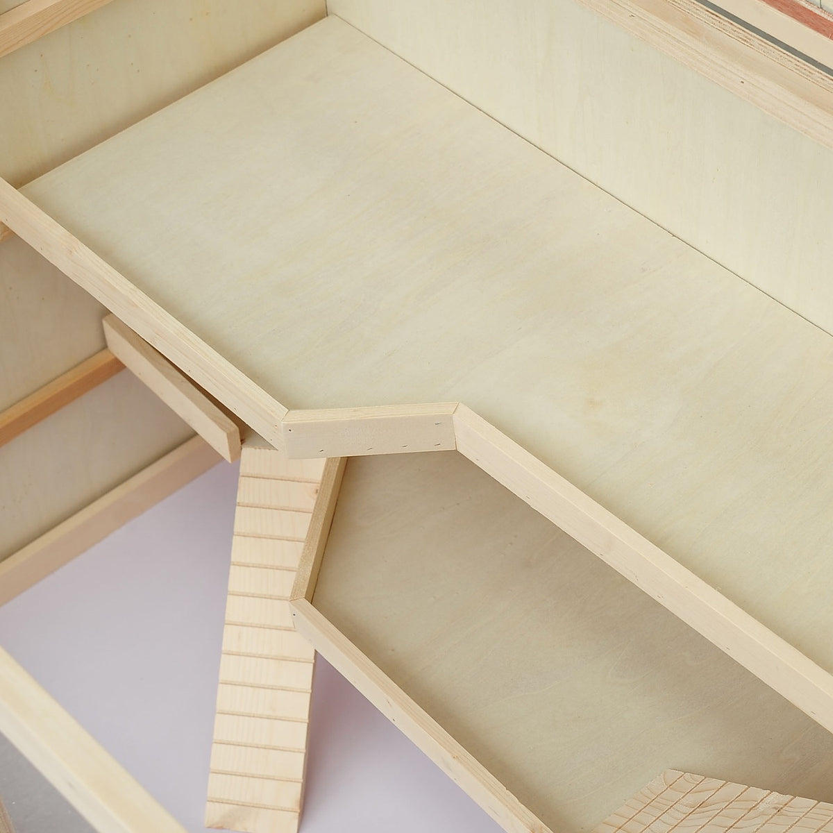 Hamsterkooi met trappen, naturel hout, 3 verdiepingen, 115x57x55cm