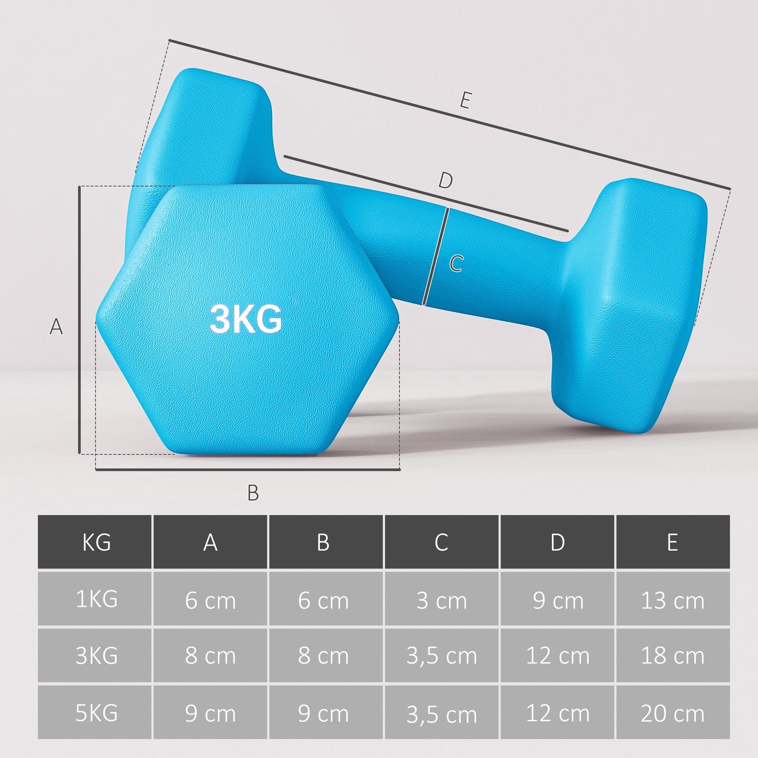 Hantelset med ställ – 6 vikter: 2x1kg, 2x3kg, 2x5kg