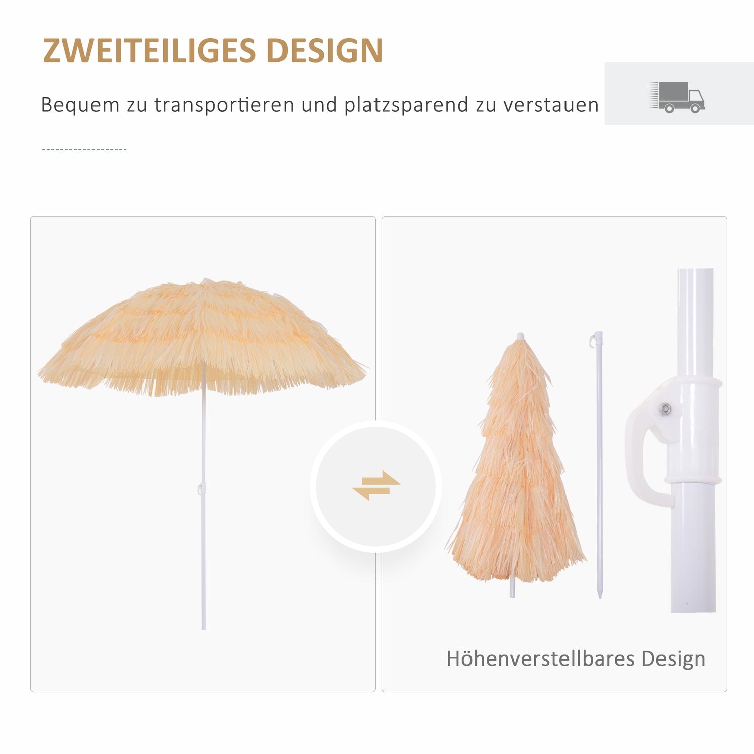 Hawaïaans strandparasol – 160 cm, beige, diverse kleuren