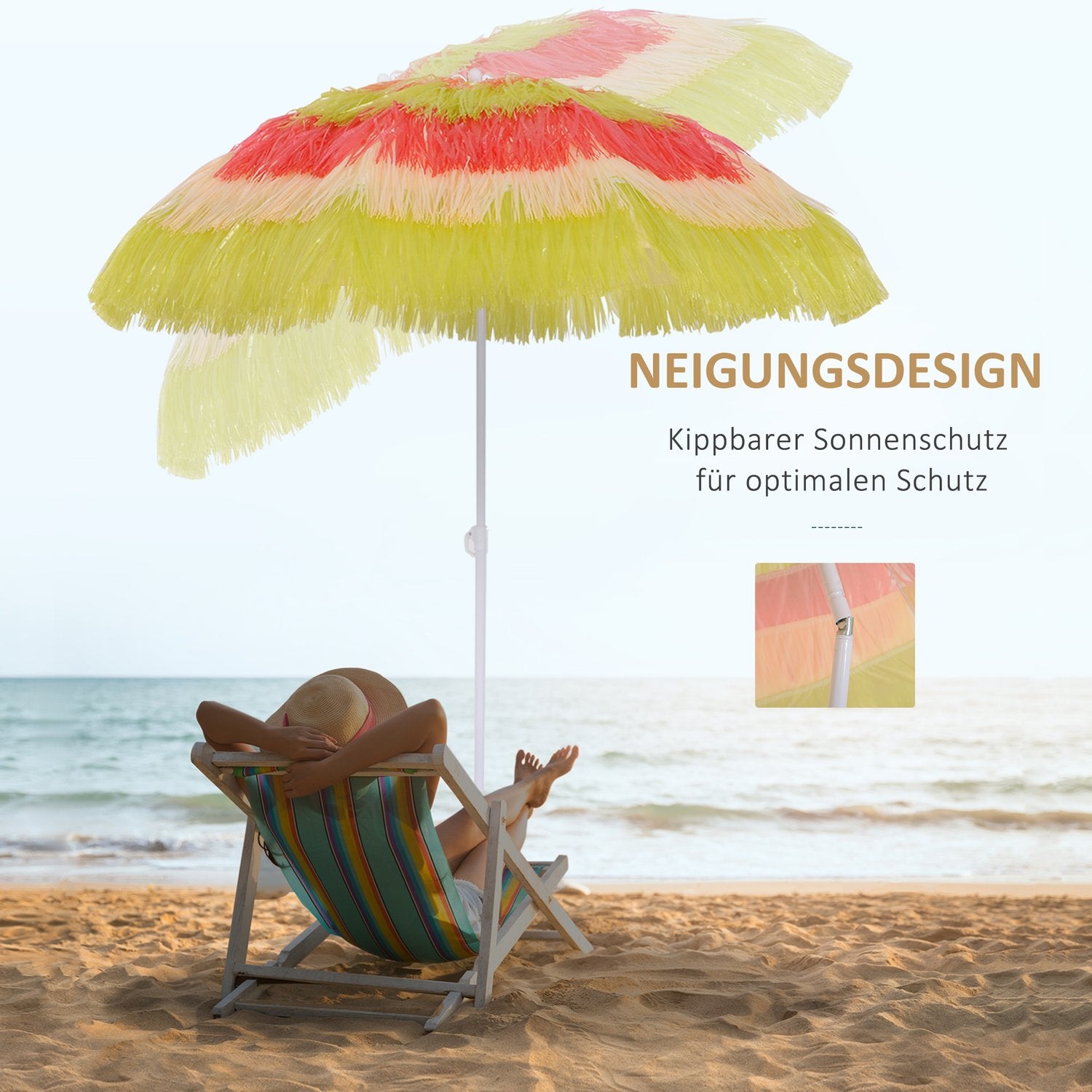 Hawaiiaanse strandparasol – Kleurrijk, 160 cm diameter