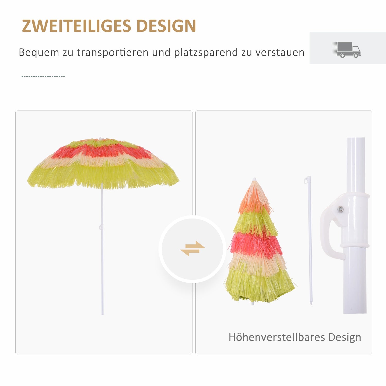 Hawaiiaanse strandparasol – Kleurrijk, 160 cm diameter