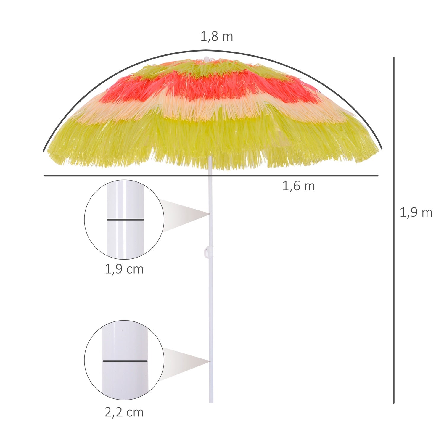 Hawaiiaanse strandparasol – Kleurrijk, 160 cm diameter