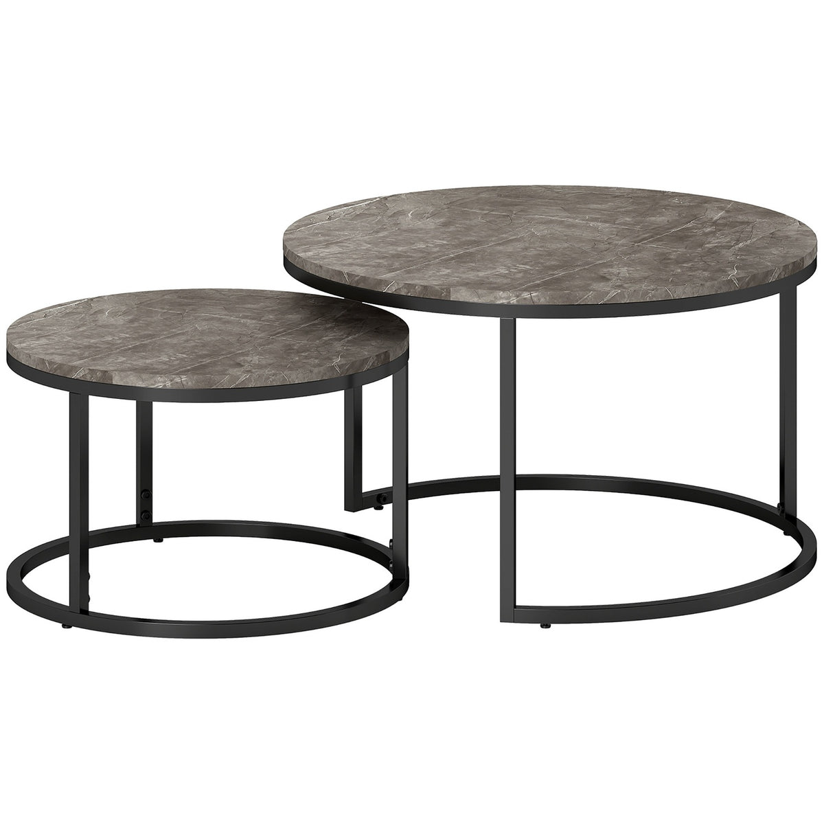 Set in elkaar passende salontafels, marmerlook, metalen frame
