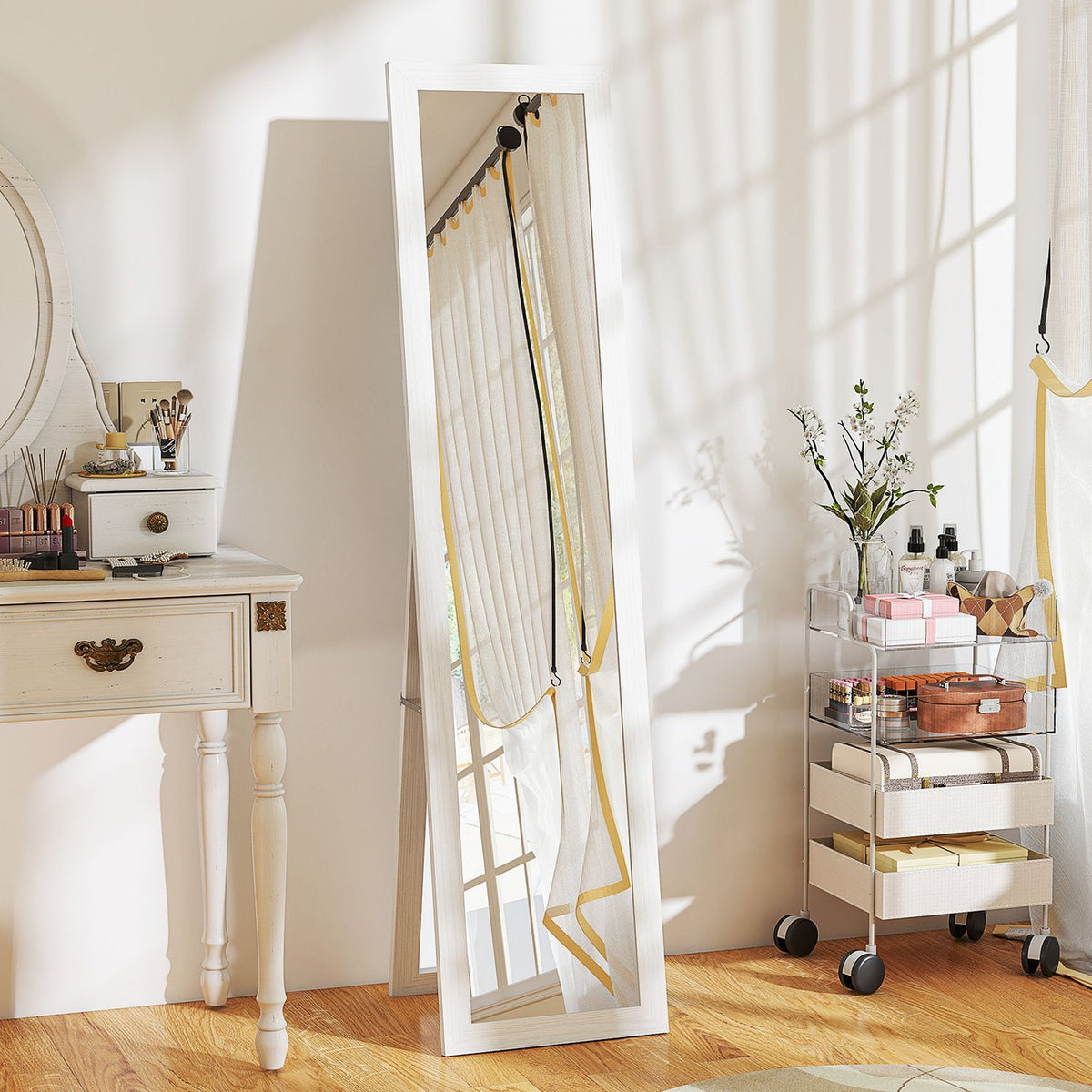 Spiegel over de volledige lengte met lijst, antieke houtafwerking, 157 cm