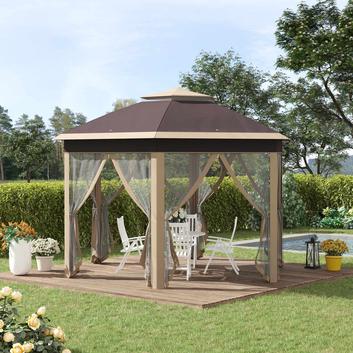 Zeshoekige Pop-Up Tuinpaviljoen 4x4M met Draagtas