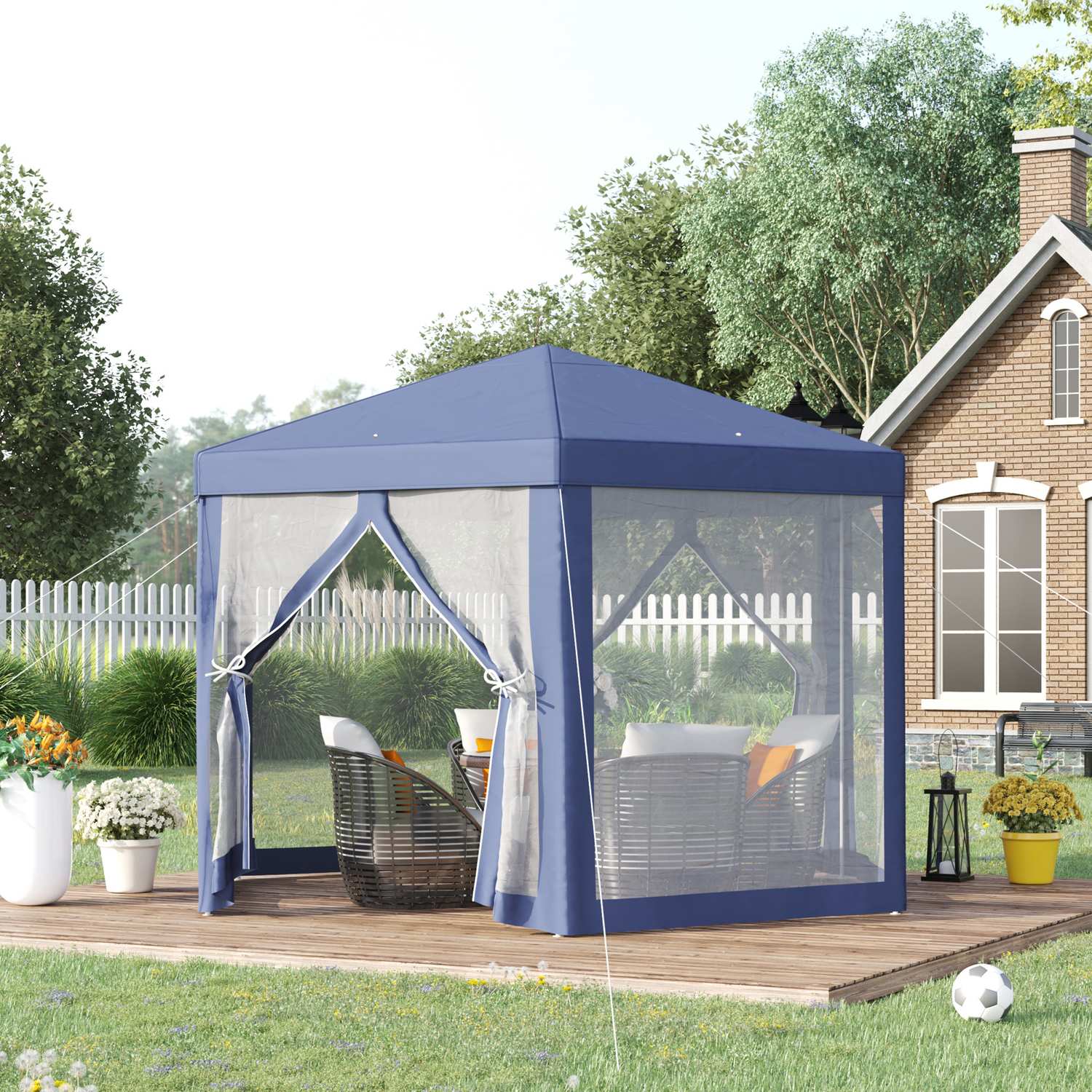Zeshoekig tuinpaviljoen met klamboe – blauw, 195x250x250 cm