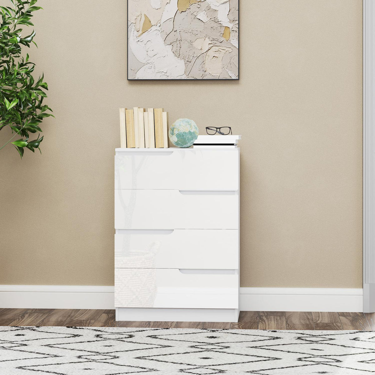Hoogglans witte ladekast met 4 lades, 60x40x85cm