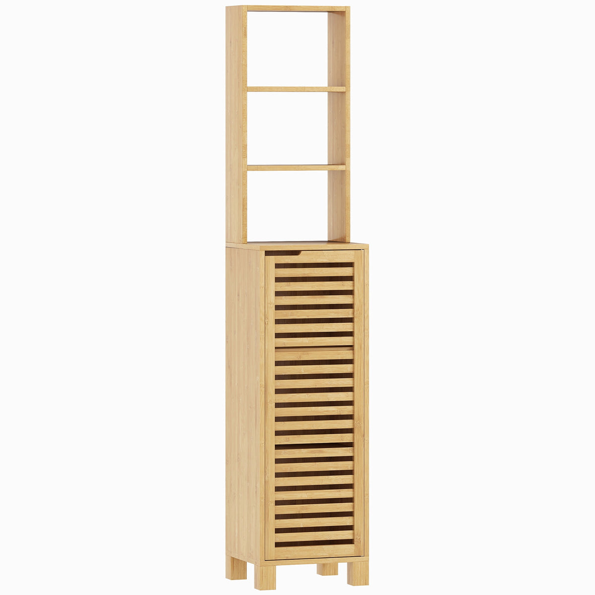 Hoge badkamerkast van bamboe met verstelbare planken, 34x30x170 cm