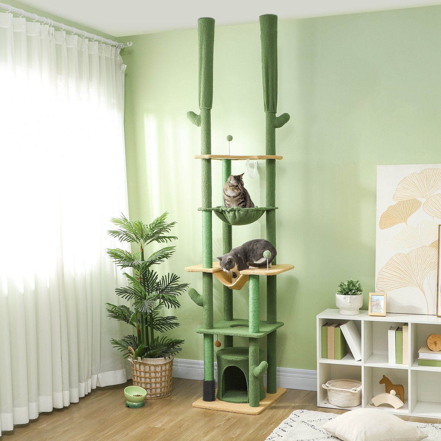 Hoge krabpaal van 225-255 cm met grot & mand - groen