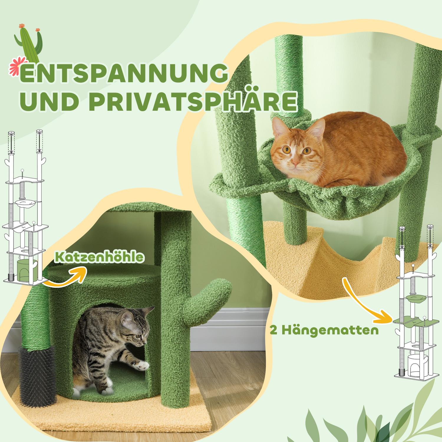 Hoge krabpaal van 225-255 cm met grot & mand - groen