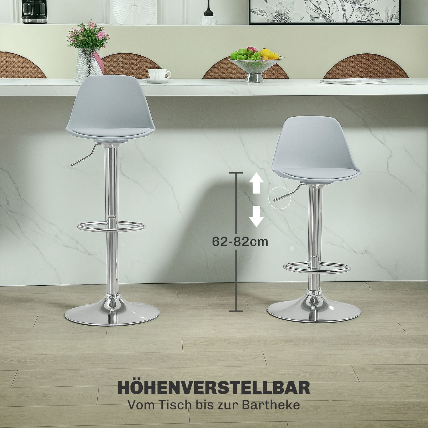 Tabourets de bar gris réglables en hauteur, lot de 2, similicuir