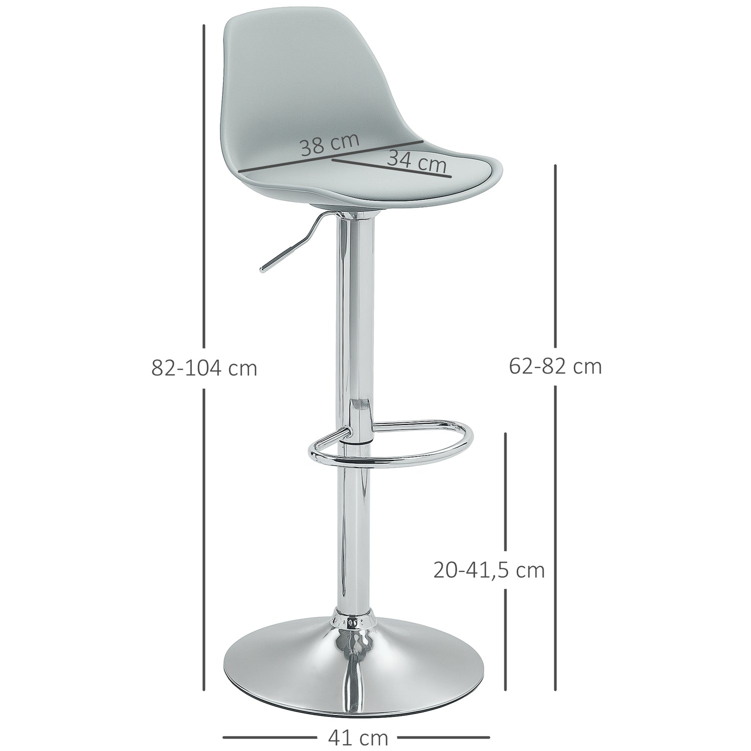 Tabourets de bar gris réglables en hauteur, lot de 2, similicuir