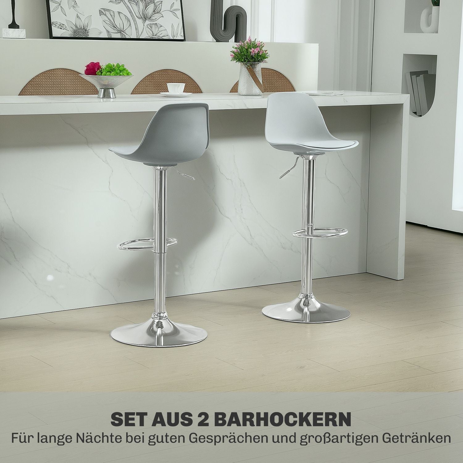 Tabourets de bar gris réglables en hauteur, lot de 2, similicuir